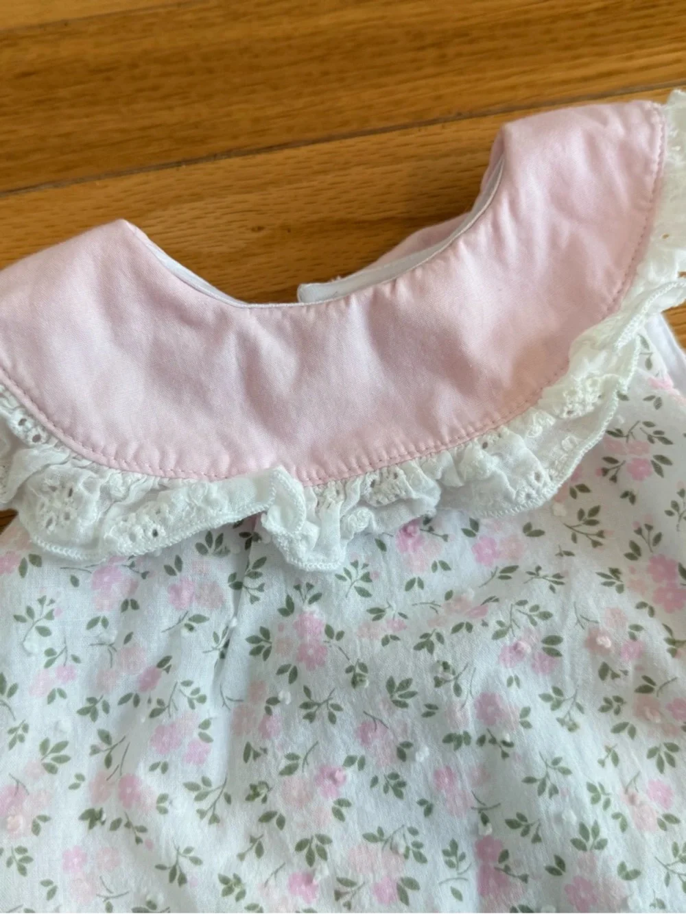 Baby Essentials Pink & White Floral Ruffled Collar One-Piece Bubble Romper